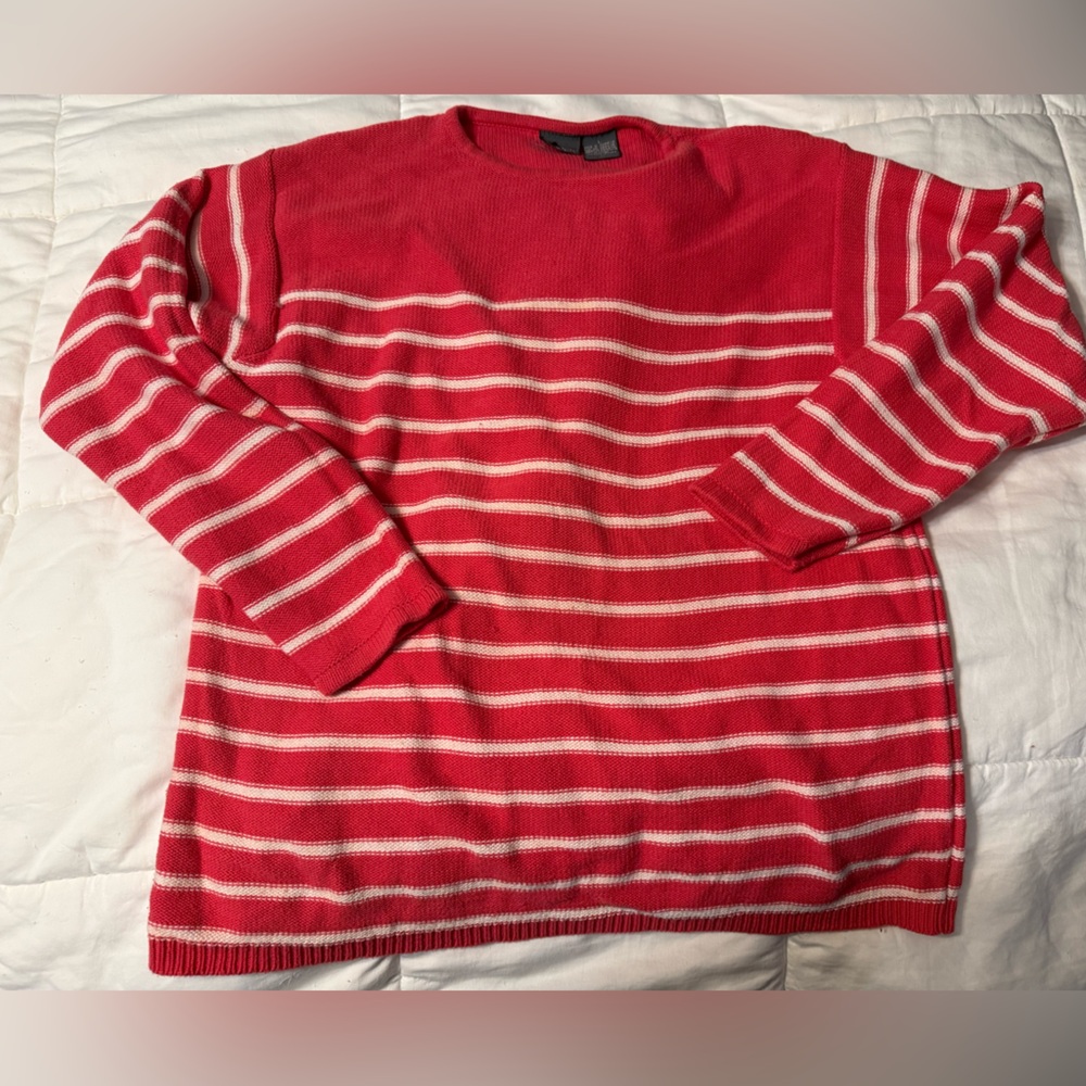 Liz Wear Salmon and White Striped Sweater
